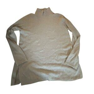 VINCE OVERSIZED CASHMERE DOUBLE SLIT TURTLENECK SWEATER IN BISCUIT